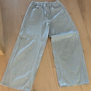 Brandy Melville Striped Flare Jeans in Blue and White